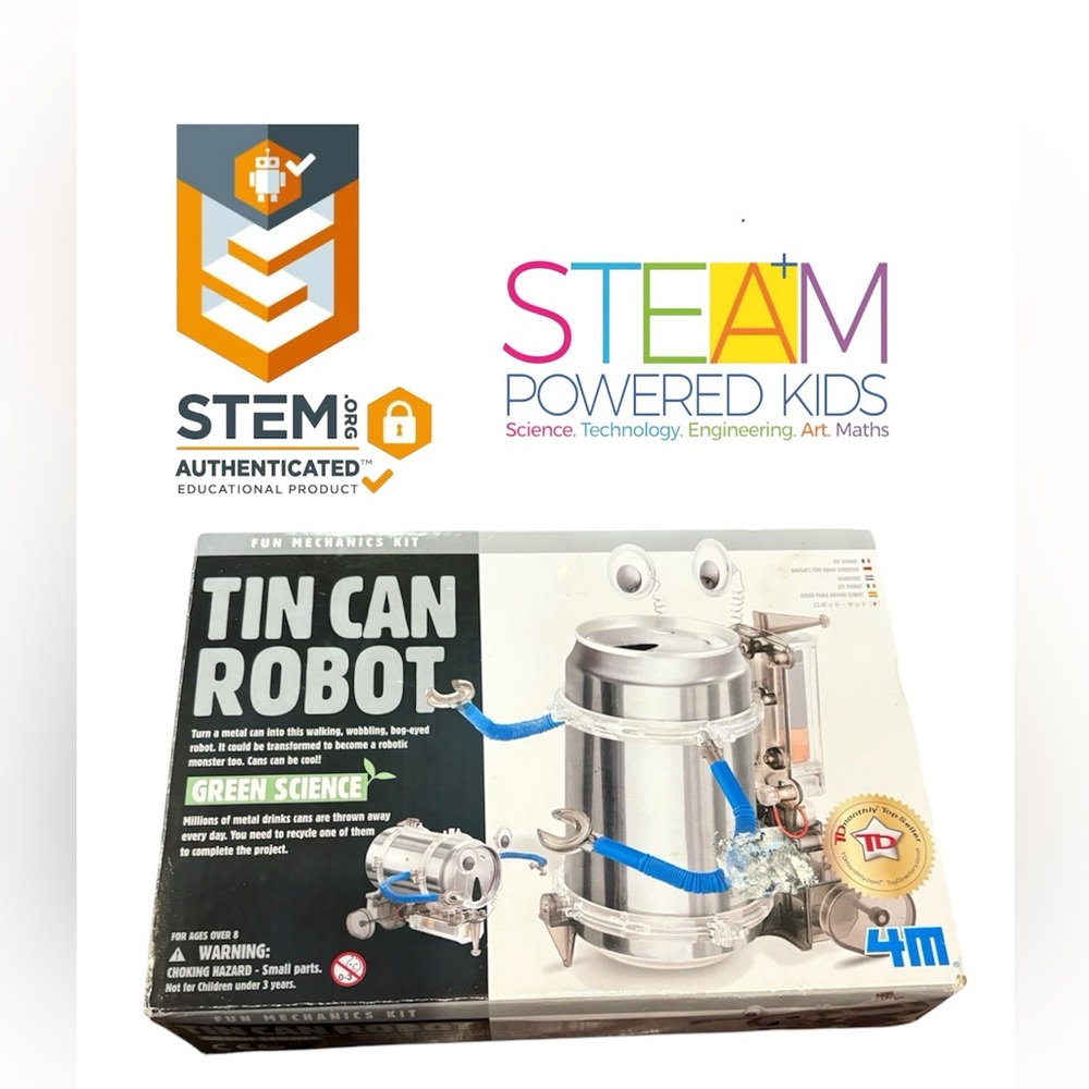 NEW Tin Can Robot Construction Toy Walking Battery Powered Motorized 4M STEAM
